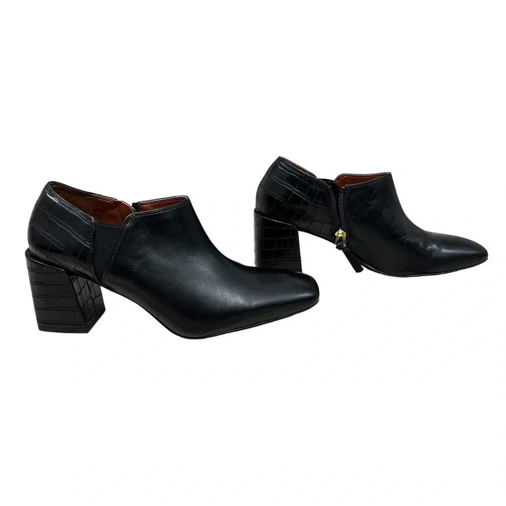 Vionic Linda Croc leather zip up block heel ankle booties women’s size 7